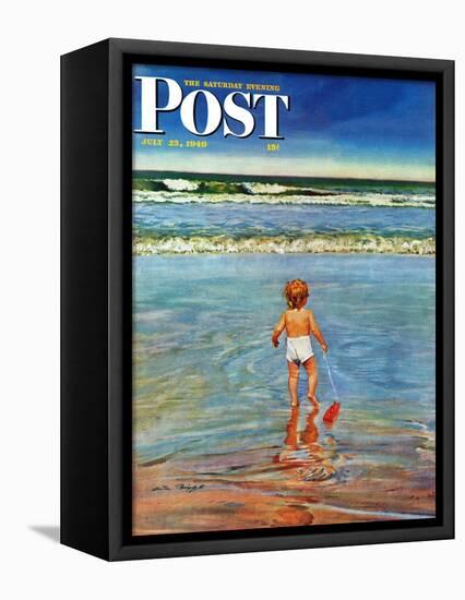 "Baby at the Beach," Saturday Evening Post Cover, July 23, 1949-Austin Briggs-Framed Premier Image Canvas