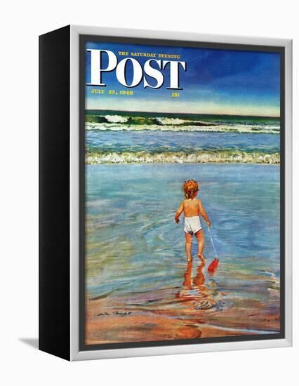 "Baby at the Beach," Saturday Evening Post Cover, July 23, 1949-Austin Briggs-Framed Premier Image Canvas