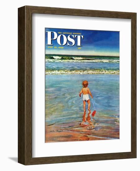 "Baby at the Beach," Saturday Evening Post Cover, July 23, 1949-Austin Briggs-Framed Giclee Print