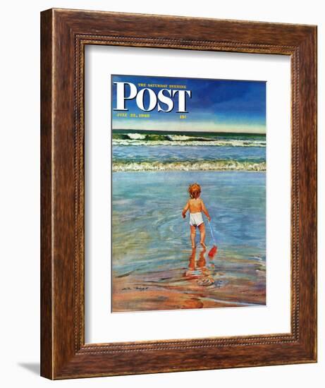 "Baby at the Beach," Saturday Evening Post Cover, July 23, 1949-Austin Briggs-Framed Giclee Print