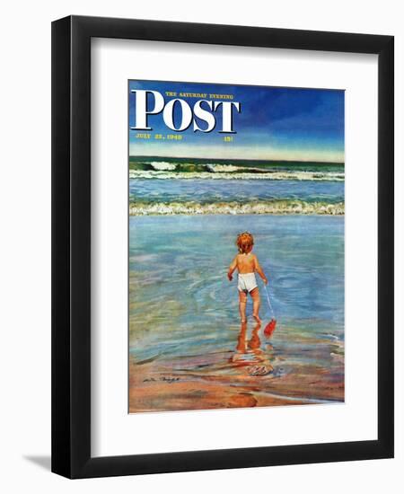 "Baby at the Beach," Saturday Evening Post Cover, July 23, 1949-Austin Briggs-Framed Giclee Print