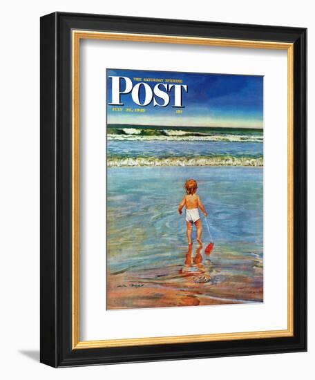 "Baby at the Beach," Saturday Evening Post Cover, July 23, 1949-Austin Briggs-Framed Giclee Print