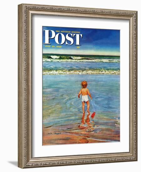 "Baby at the Beach," Saturday Evening Post Cover, July 23, 1949-Austin Briggs-Framed Giclee Print