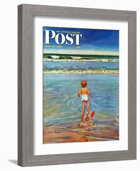 "Baby at the Beach," Saturday Evening Post Cover, July 23, 1949-Austin Briggs-Framed Giclee Print