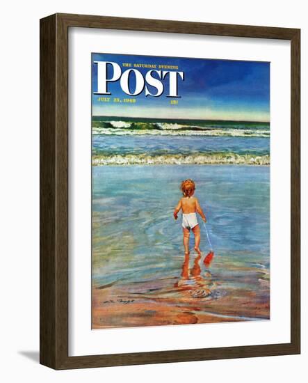 "Baby at the Beach," Saturday Evening Post Cover, July 23, 1949-Austin Briggs-Framed Giclee Print