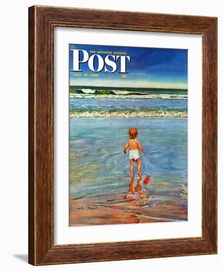 "Baby at the Beach," Saturday Evening Post Cover, July 23, 1949-Austin Briggs-Framed Giclee Print