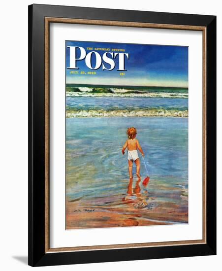 "Baby at the Beach," Saturday Evening Post Cover, July 23, 1949-Austin Briggs-Framed Giclee Print