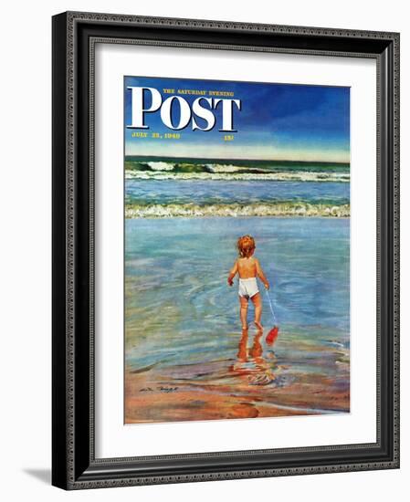 "Baby at the Beach," Saturday Evening Post Cover, July 23, 1949-Austin Briggs-Framed Giclee Print