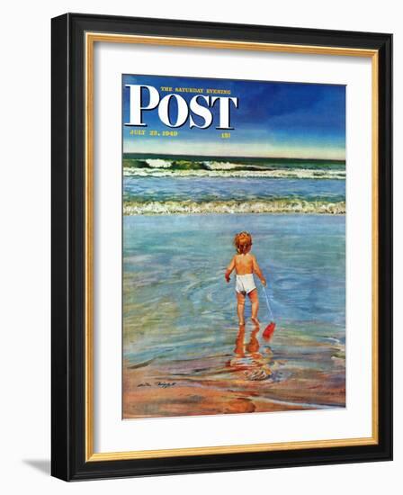 "Baby at the Beach," Saturday Evening Post Cover, July 23, 1949-Austin Briggs-Framed Giclee Print