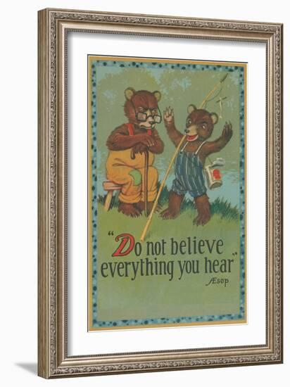 Baby Bear Telling Fish Tale-null-Framed Art Print