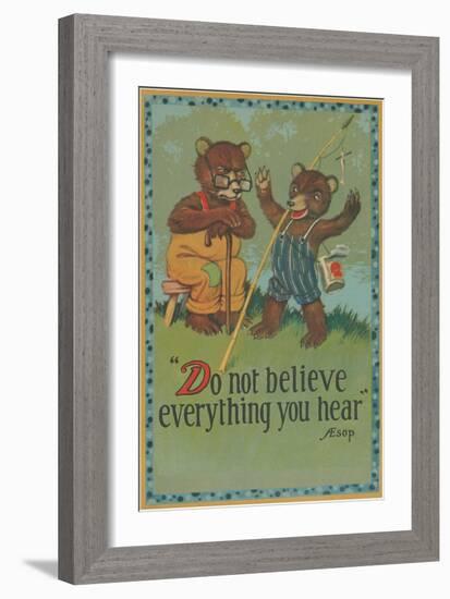 Baby Bear Telling Fish Tale-null-Framed Art Print