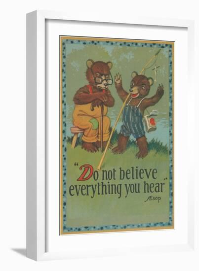 Baby Bear Telling Fish Tale-null-Framed Art Print