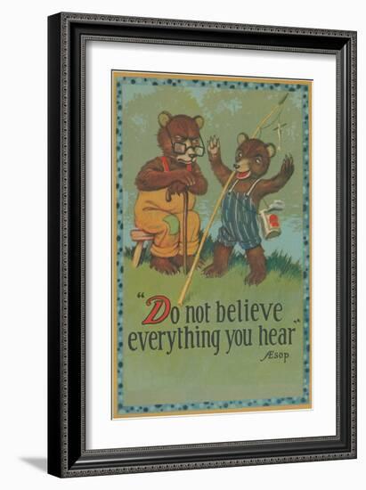 Baby Bear Telling Fish Tale-null-Framed Art Print