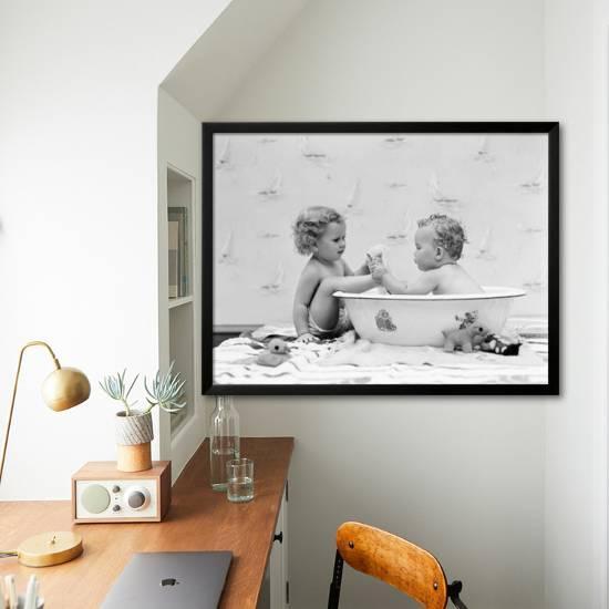 Baby Boy Sittings In Wash Tub Washing Feet Of Girl Sitting Outside Of Tub Framed Photographic Print By H Armstrong Roberts Art Com