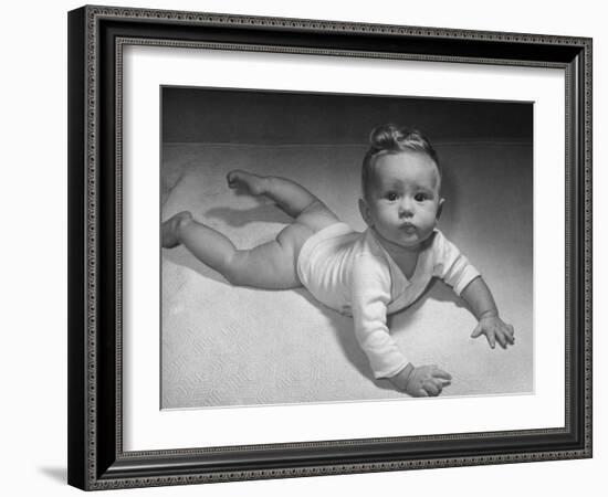 Baby Carol on Her Belly, Wearing Only a Shirt During the War Shortages-Nina Leen-Framed Photographic Print