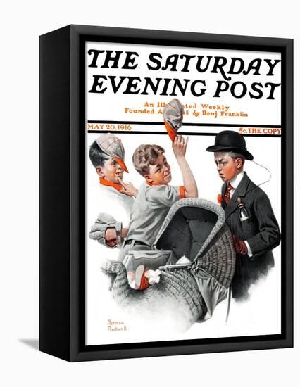 "Baby Carriage" Saturday Evening Post Cover, May 20,1916-Norman Rockwell-Framed Premier Image Canvas