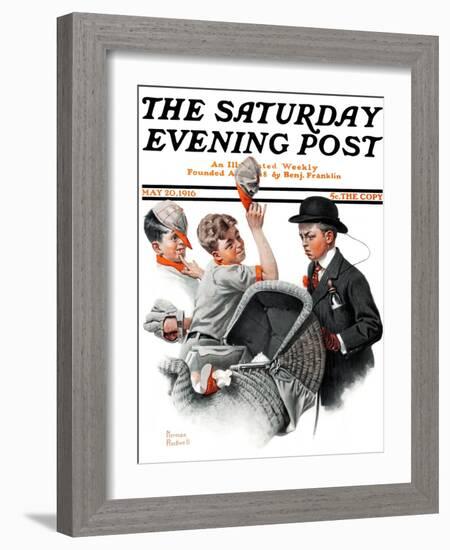 "Baby Carriage" Saturday Evening Post Cover, May 20,1916-Norman Rockwell-Framed Giclee Print