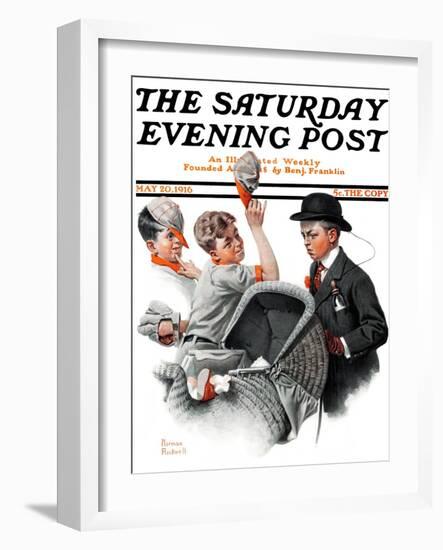 "Baby Carriage" Saturday Evening Post Cover, May 20,1916-Norman Rockwell-Framed Giclee Print