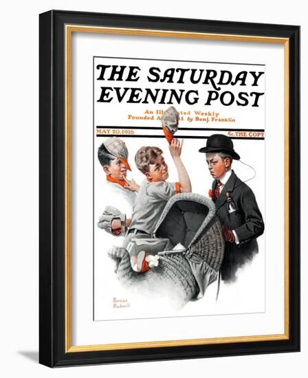 "Baby Carriage" Saturday Evening Post Cover, May 20,1916-Norman Rockwell-Framed Giclee Print
