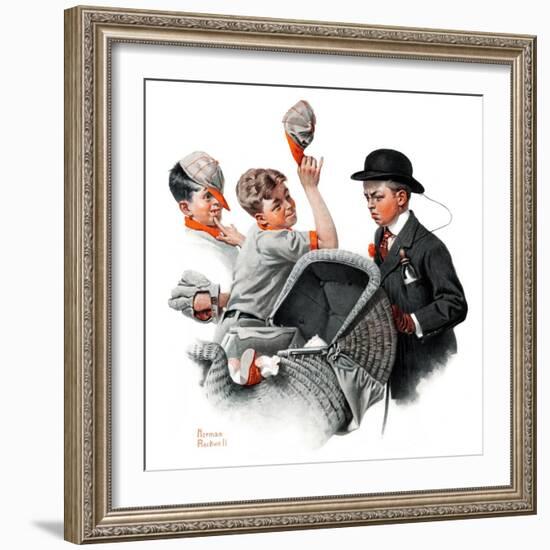 "Baby Carriage" Saturday Evening Post Cover, May 20,1916-Norman Rockwell-Framed Giclee Print