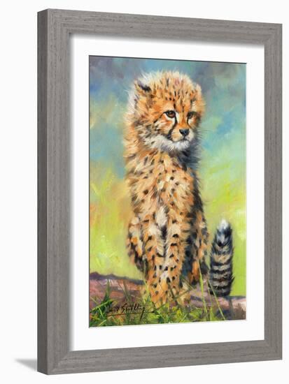 Baby Cheetah awakens!-David Stribbling-Framed Art Print