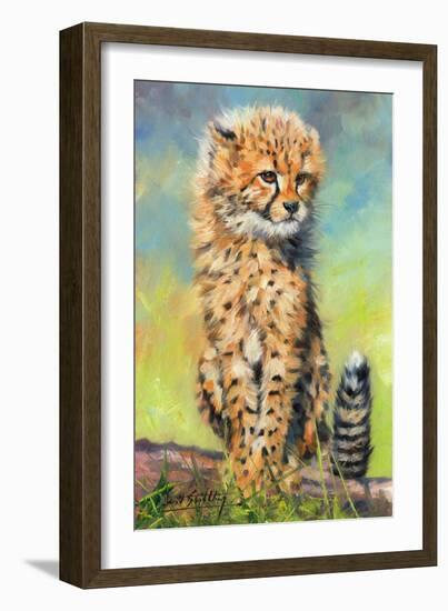 Baby Cheetah awakens!-David Stribbling-Framed Art Print