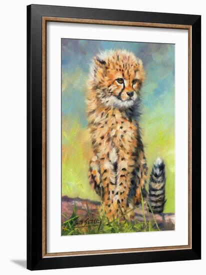 Baby Cheetah awakens!-David Stribbling-Framed Art Print