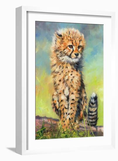 Baby Cheetah awakens!-David Stribbling-Framed Art Print