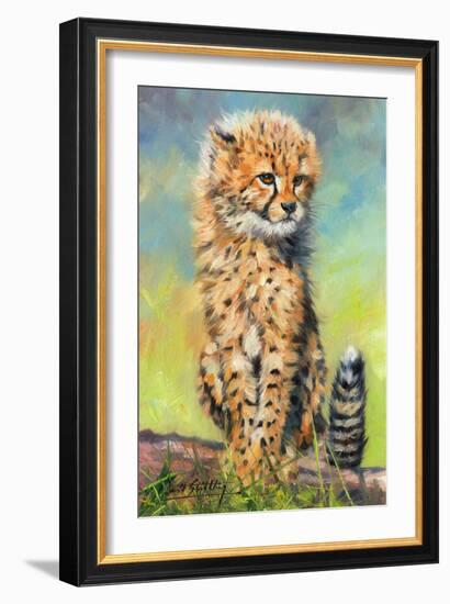 Baby Cheetah awakens!-David Stribbling-Framed Art Print