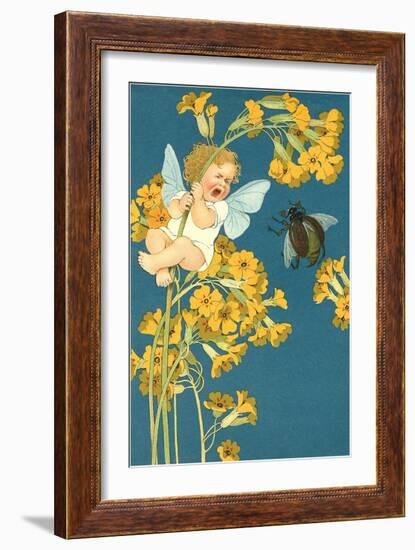 Baby Cherub Crying at Scarab-null-Framed Art Print