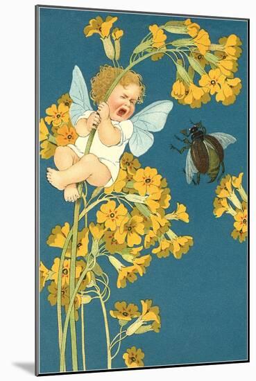 Baby Cherub Crying at Scarab-null-Mounted Art Print