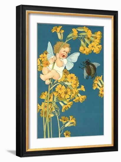 Baby Cherub Crying at Scarab-null-Framed Art Print