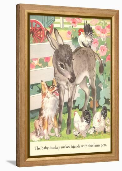 Baby Donkey with Farm Animals-null-Framed Stretched Canvas