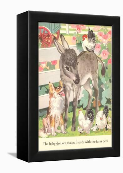 Baby Donkey with Farm Animals-null-Framed Stretched Canvas