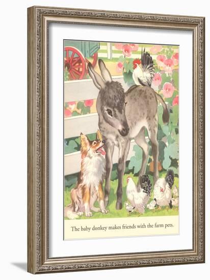 Baby Donkey with Farm Animals-null-Framed Art Print