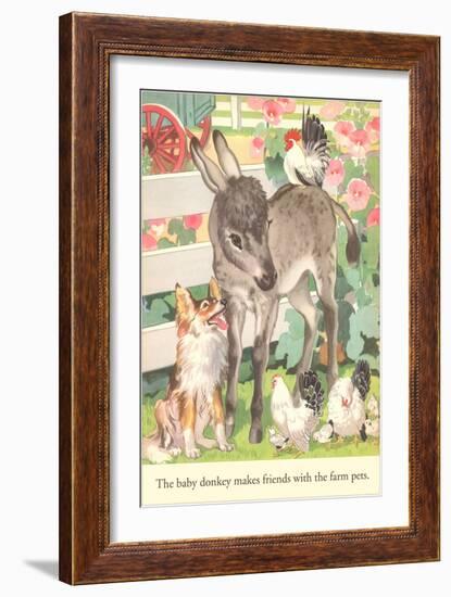 Baby Donkey with Farm Animals-null-Framed Art Print