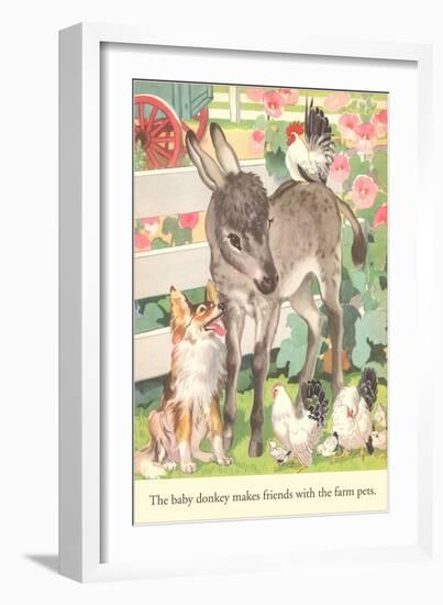 Baby Donkey with Farm Animals-null-Framed Art Print