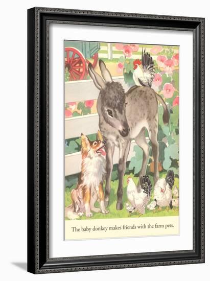 Baby Donkey with Farm Animals-null-Framed Art Print