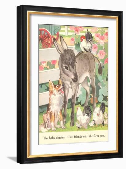 Baby Donkey with Farm Animals-null-Framed Art Print