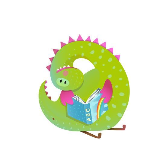 Baby Dragon Reading Book Study Cute Cartoon Monster For Children Funny Happy Dinosaur Drawing Ve Art Print Popmarleo Art Com