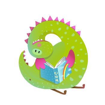 Baby Dragon Reading Book Study Cute Cartoon. Monster for Children, Funny  Happy Dinosaur Drawing. Ve' Art Print - Popmarleo 
