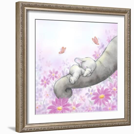 Baby Elepant Sleeping-MAKIKO-Framed Giclee Print