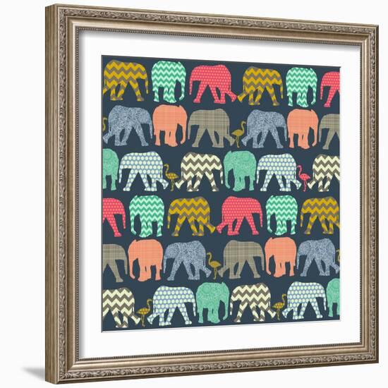 Baby Elephants and Flamingos (Variant 1)-Sharon Turner-Framed Premium Giclee Print