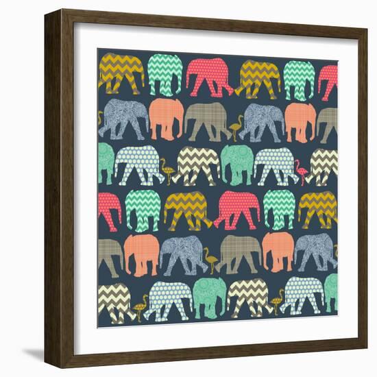 Baby Elephants and Flamingos (Variant 1)-Sharon Turner-Framed Premium Giclee Print