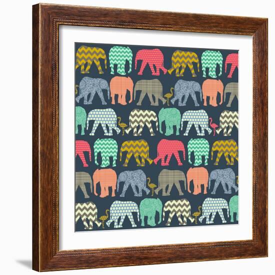 Baby Elephants and Flamingos (Variant 1)-Sharon Turner-Framed Premium Giclee Print