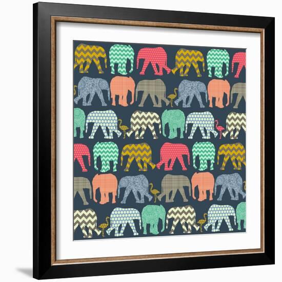 Baby Elephants and Flamingos (Variant 1)-Sharon Turner-Framed Premium Giclee Print