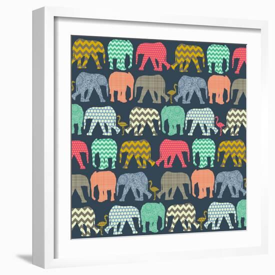 Baby Elephants and Flamingos (Variant 1)-Sharon Turner-Framed Premium Giclee Print