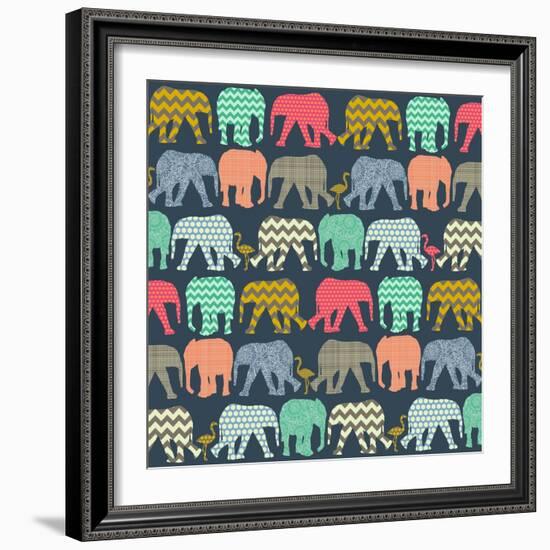 Baby Elephants and Flamingos (Variant 1)-Sharon Turner-Framed Premium Giclee Print