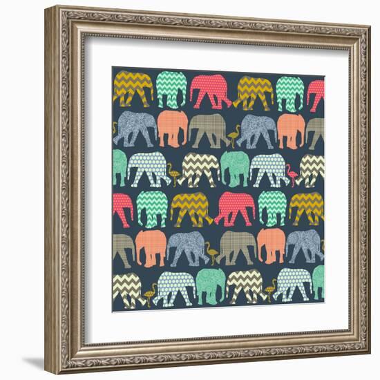 Baby Elephants and Flamingos (Variant 1)-Sharon Turner-Framed Art Print