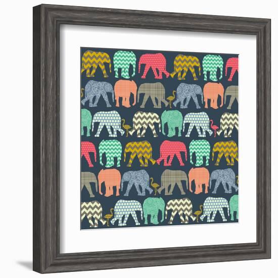 Baby Elephants and Flamingos (Variant 1)-Sharon Turner-Framed Art Print